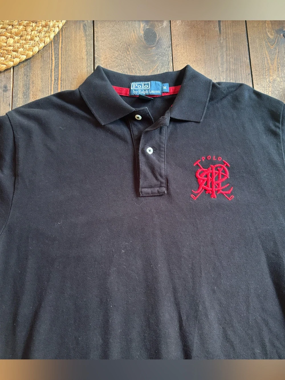 Ralph Lauren Black Polo with Red Crest Embroidery